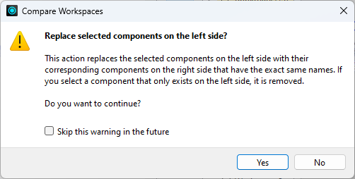 Compare Workspaces warning
